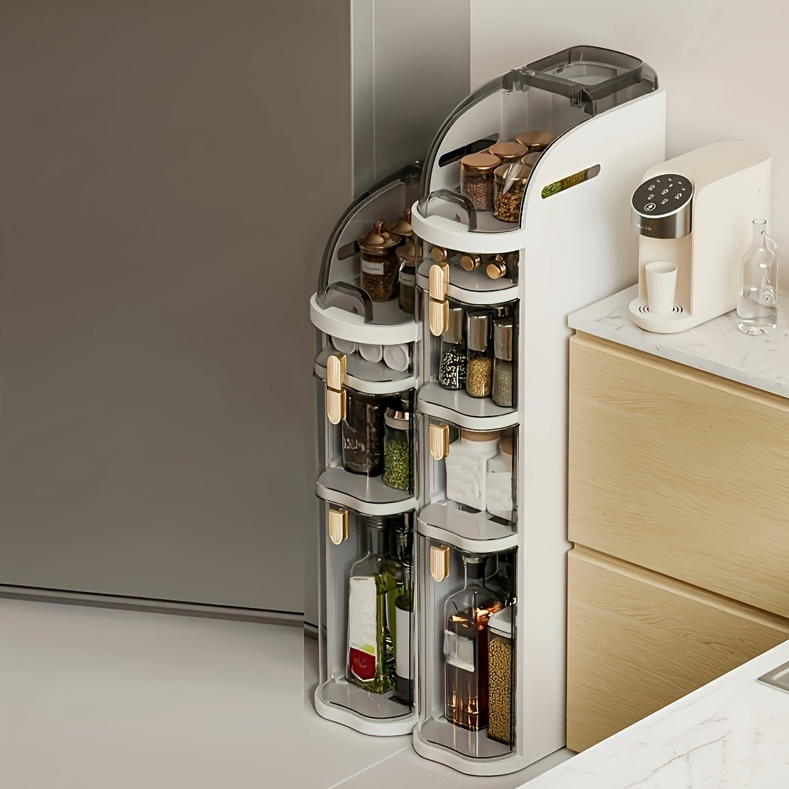 Multi-function narrow slot storage cabinet