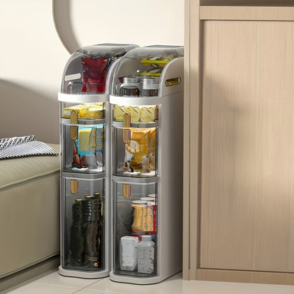 Multi-function narrow slot storage cabinet