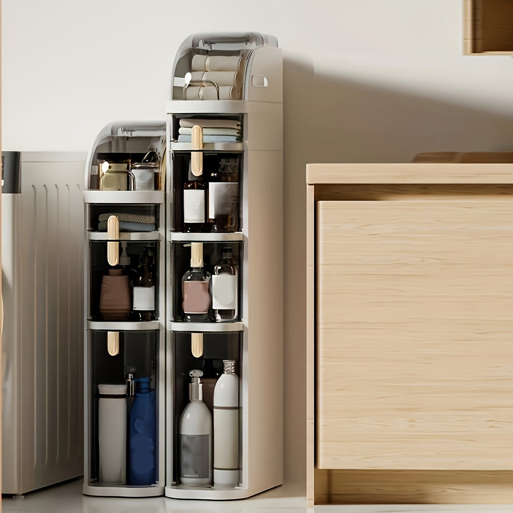 Multi-function narrow slot storage cabinet