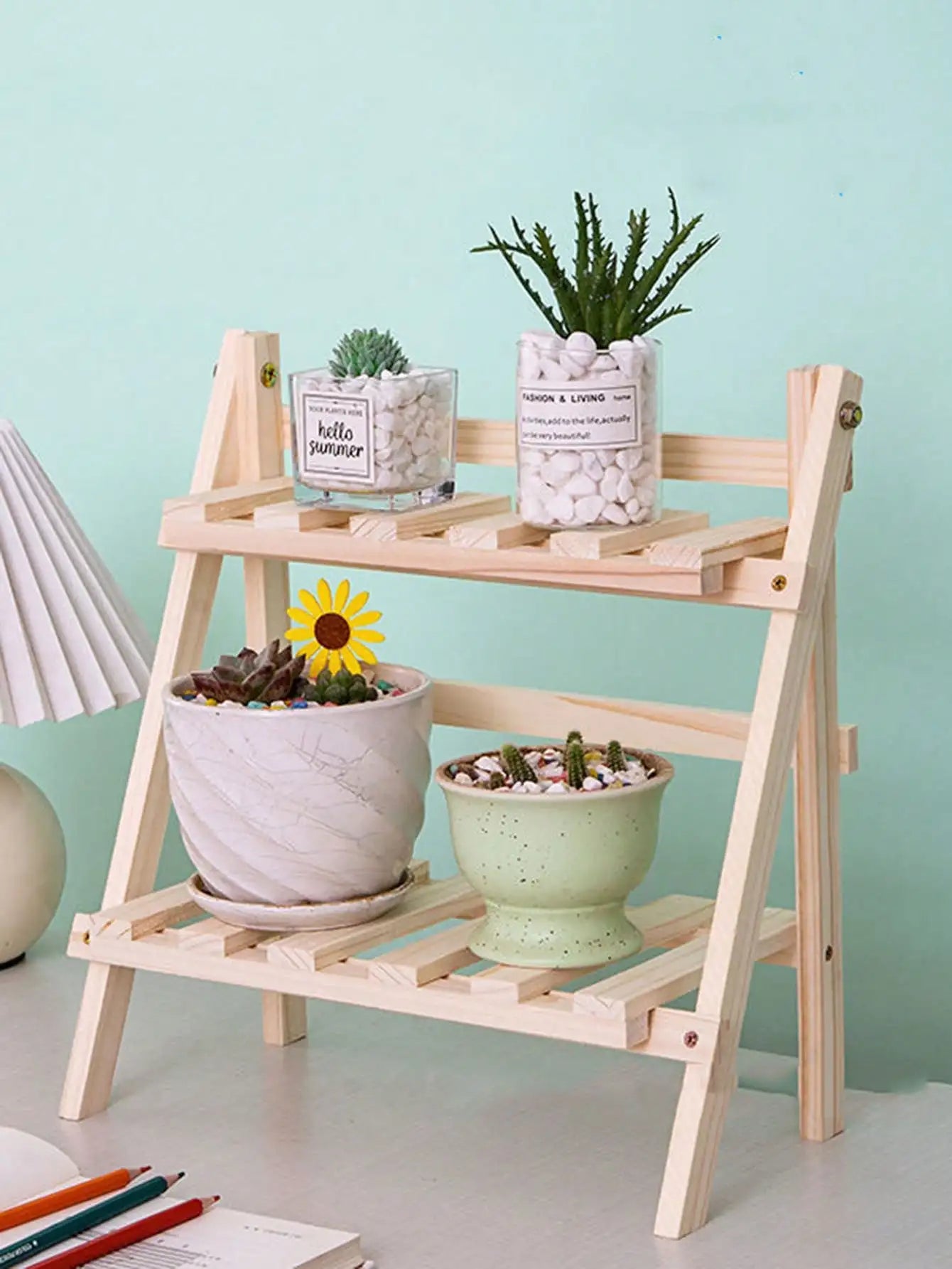 Double layer wooden table rack