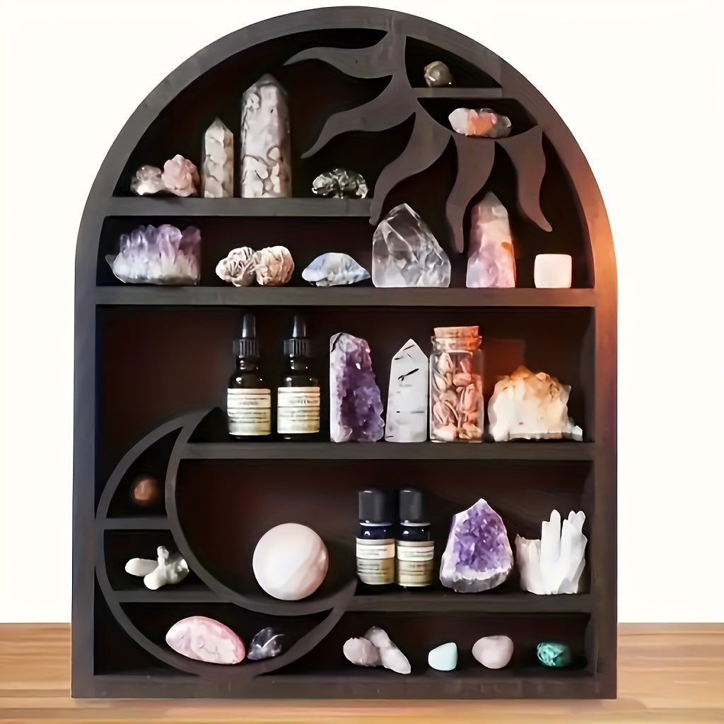 Bohemian Chic Wall-Mounted Wooden Storage Rack for Scented Candles & Crystals