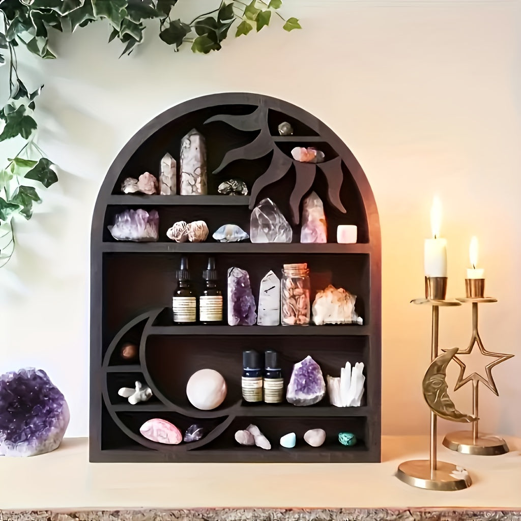 Bohemian Chic Wall-Mounted Wooden Storage Rack for Scented Candles & Crystals